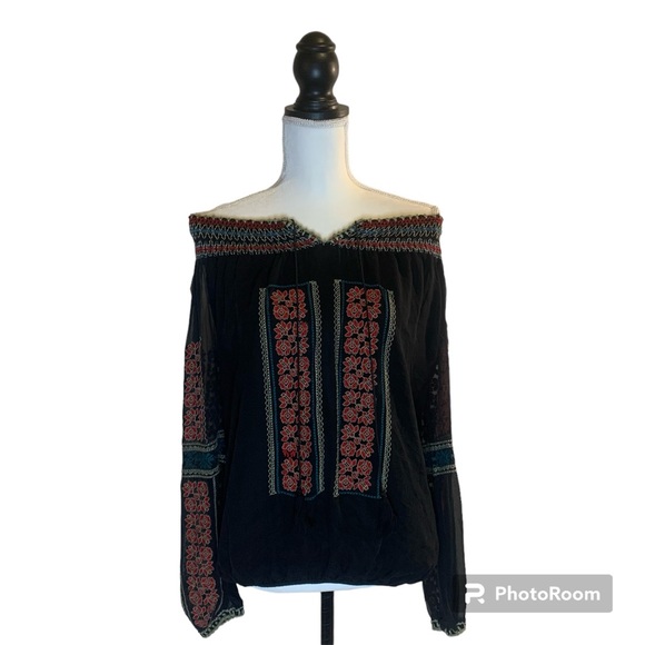 MM Couture By Miss Me Black Embroidered Sheer 100% Silk Top Size Medium - Picture 2 of 14